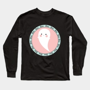 Cute Ghost Emblem Halloween Circle Design Long Sleeve T-Shirt